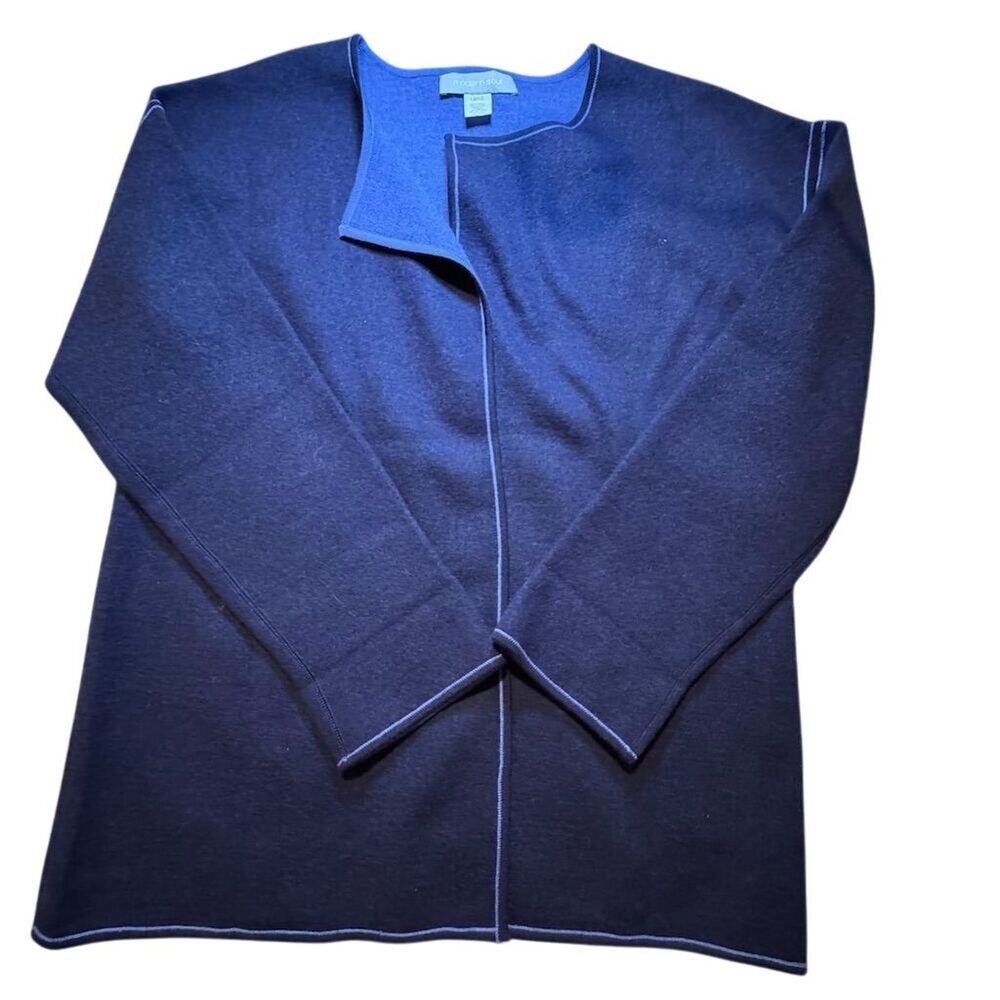 Modern Soul Women's Blue Wool Blend Open Front Long Jacket Size L